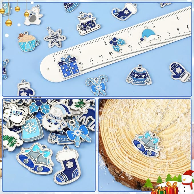MARFOREVER 40Pcs/20 Pairs Winter Charms, Christmas Winter Charms for Jewelry Making, Snowflake Snowman Polar Bear Penguin Enamel Charm Pendants for Bracelet Necklace Earrings Making Accessories