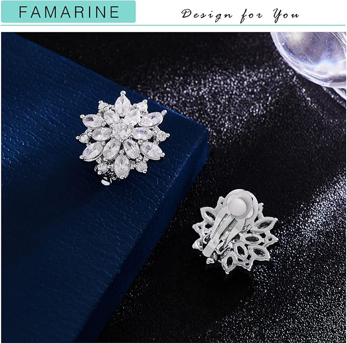 FAMARINE CZ Clip on Earrings for Women Clip Earring Non-pierced Earrings
