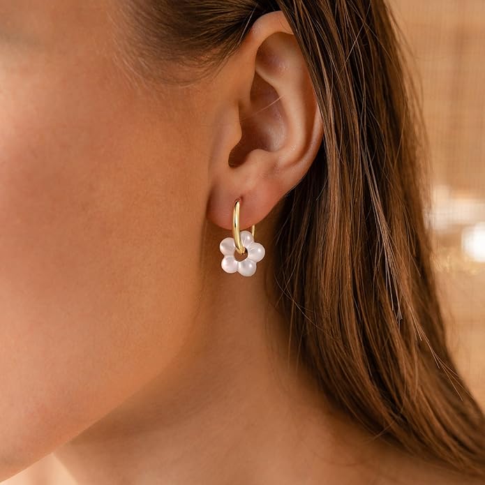 Gold Pearl Dangle Earrings for Women, 14K Gold Plated Small Pearl Drop Huggie Hoop Earrings, Hypoallergenic Dainty Gold Earrings Wedding Jewelry Gifts for Women Trendy