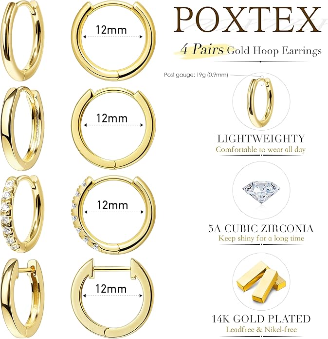 Small Gold Huggie Hoop Earrings Set for Women Men Hypoallergenic 14K Plated Stack Cartilage Earrings, Multiple Piercing Lightweight Mini Thin Cute Dainty Trendy Jewelry Set Christmas Gifts for Women