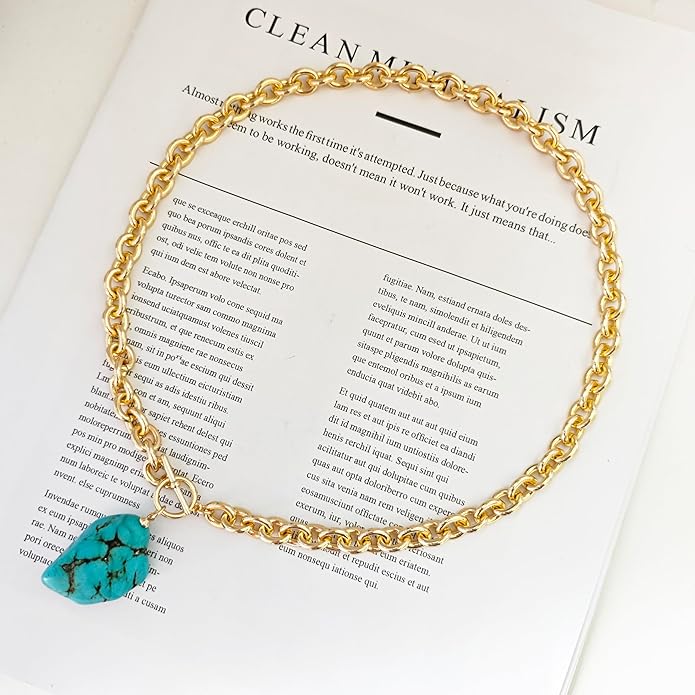 Zeffy 14K Gold/Silver Plated Chunky Thick Chain Toggle Clasp Necklace Dainty Baroque Pearl/Heart/Cross/Turquoise Pendant Necklace