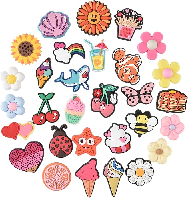 20PCS Cute Shoe Charms for Girls Teens - PVC Flower, Rainbow, Dessert Shoe Clips Decorations for Holely Shoes, Sneakers, Casual Footwear