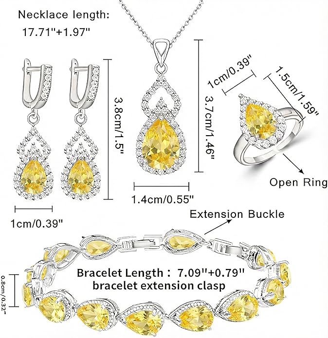Classic Jewelry Set—Perfect for Weddings, Galas, and Everyday Wear—Includes Bracelet, Ring, Pendant Earrings, and Necklace ，Birthday Gift for Mother/Wife/Sister/Best Friend
