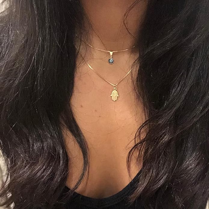 Evil Eye Necklace for Women 14K Gold Plated Delicate Necklaces Blue White CZ Diamond Pendant Necklace Cute Boho Tiny Evil Eye Lucky Protection Jewelry Gift for Women