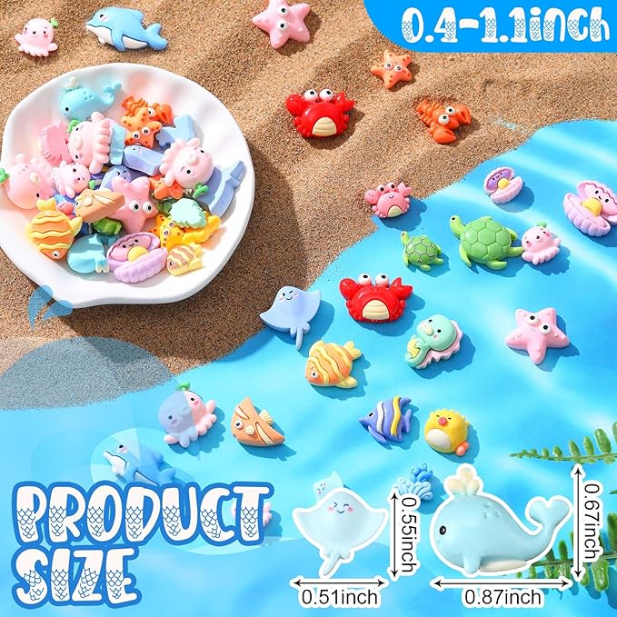 Giegxin 40 Pcs Summer Resin Charms Sea Animals Crab Dolphin Shell Starfish Flatback Cabochon Accessories Cute Embellishments Bulk for Jewelry Cellphone Case Scrapbooking Headband DIY Craft Making