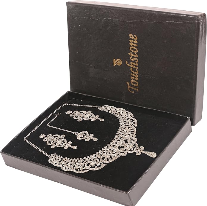 Touchstone Indian jewelry set for women bollywood gold jewellery wedding outfits necklace sets earrings bridal maang tikka fancy costume girls big desi accessories rhinestone in gold or silver tone