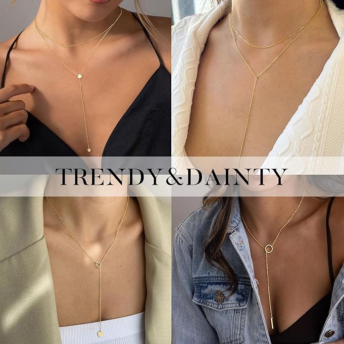 Yoosteel Long 14K-Gold-Plated Necklace for Women - Valentines Gifts Dainty Y-Shaped Necklaces Lariat Drop Chain Simple Jewelry Trendy Gift for Women