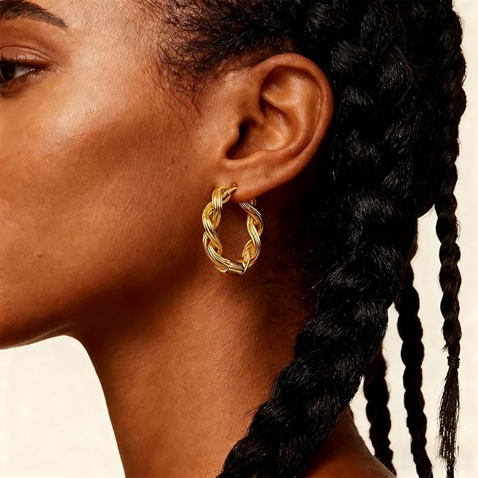 6 Pairs Gold Hoop Earrings Set for Women, 14K Gold Plated Huggie Chunky Earring Variety Pack, Hypoallergenic Thick Jewelry Gift