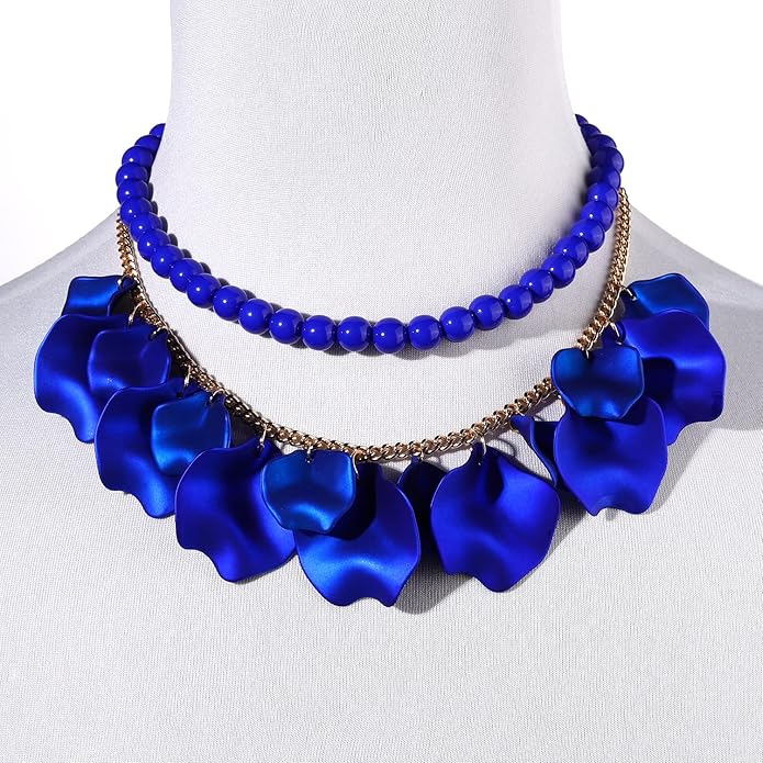 Flower Petal Necklace Earrings Set Layered Statement Beaded Jewelry Set for Women Summer Necklace Earrings