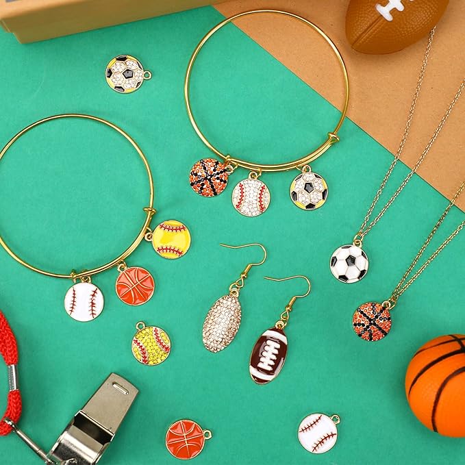 MARFOREVER Sports Charms, 40 Pcs/20 Pairs Enamel Sport Charms for Jewelry Making, Basketball Baseball Football Soccer Softball Ball Game Charm Pendants for Bracelet Necklace Earrings Making