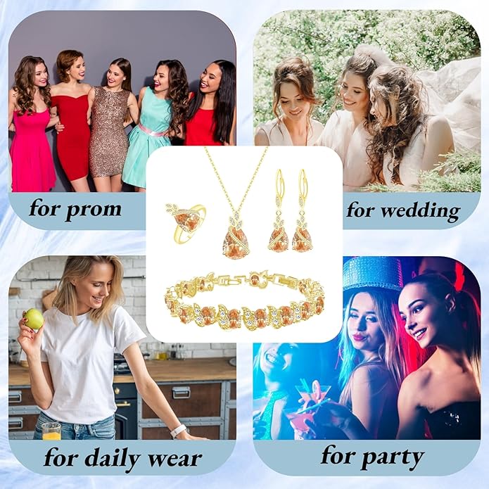 GZWHD Jewelry Set for Women CZ Earrings Necklace Ring Bracelet Set Prom Party Wedding Jewelry Gift for Mother Friend Wife