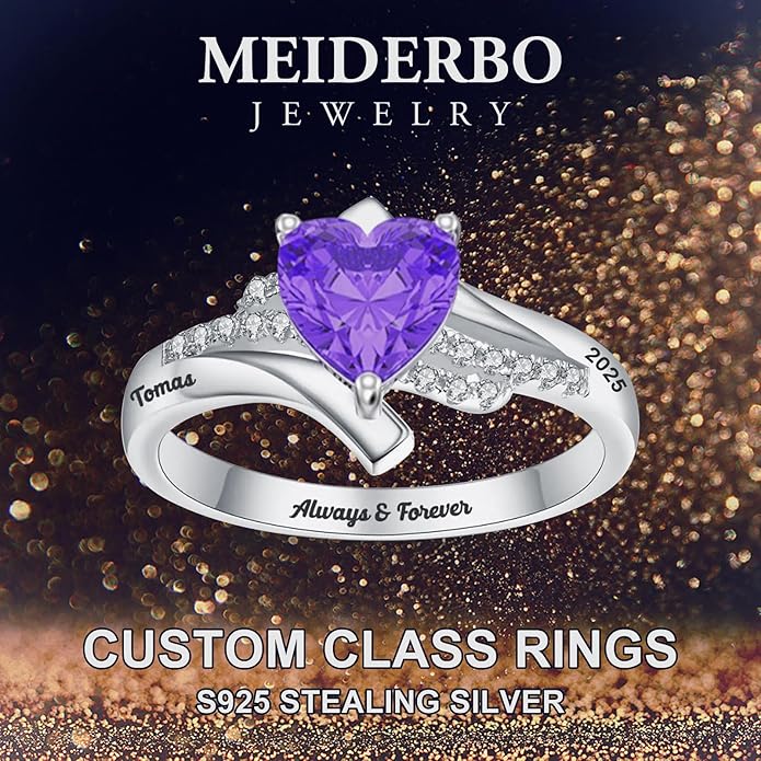 Custom Class Rings Personalized Birthstone Rings High School College Ring 925 Sterling Silver Engraved 2025 Graduation Jewelry Gifts for Women Size 4-15