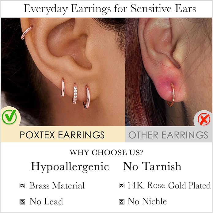 Small Gold Huggie Hoop Earrings Set for Women Men Hypoallergenic 14K Plated Stack Cartilage Earrings, Multiple Piercing Lightweight Mini Thin Cute Dainty Trendy Jewelry Set Christmas Gifts for Women