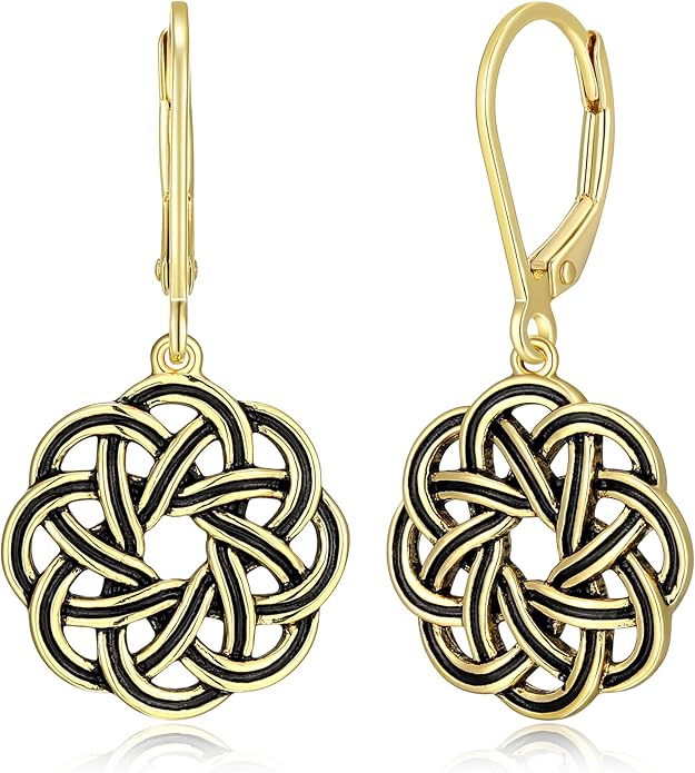 Amazon Essentials 925 Sterling Silver Leverback Celtic Knot Dangle with 18K Gold Plated Hypoallergenic Nickel-Free Earrings