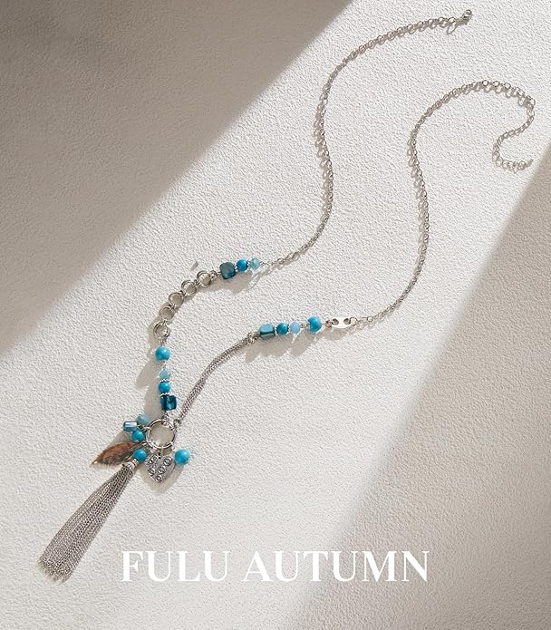 FULU AUTUMN Long Necklaces for Women Trendy Long Chunky Beaded Necklace Boho Fashion Costume Jewelry Mothers Day Gifts for Her