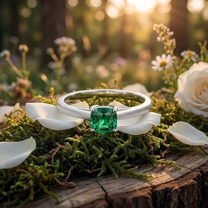 14K Gold Emerald Square Cut Solitaire Ring for Women | Elegant Engagement, Wedding, Anniversary, Birthday Fine Jewelry | Classic 14 Karat Gold Setting