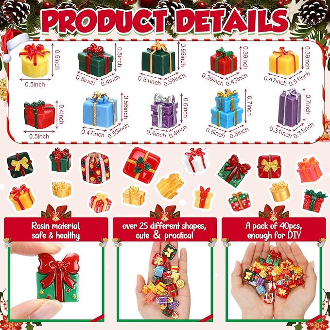 Giegxin 40 Pcs Valentine's Day Resin Charm Gift Boxes Multicolor Miniature Flat Back Cabochon Accessories Cute Embellishments Bulk for Valentines Decoration Jewelry Cellphone Case Scrapbooking DIY