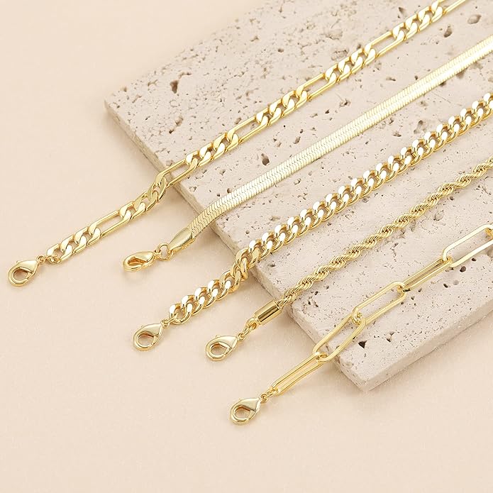 DEARMAY 14K Gold Plated Bracelets for Women, Jewelry Sets Cute Tennis Beaded Bracelets Cuban Link Paperclip Chain Dainty Bracelet Pack Gifts