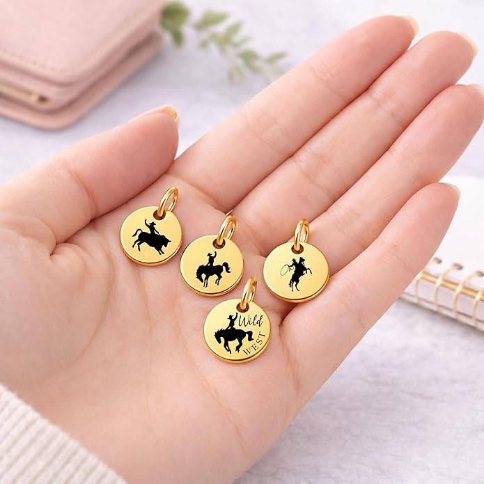 SM Design Western Charm Set of 4 – Stainless Steel Western Charms for Bracelets & Necklaces – Cowgirl, Ranch & Country Style Jewelry Charms – Western Gift for Women & Moms