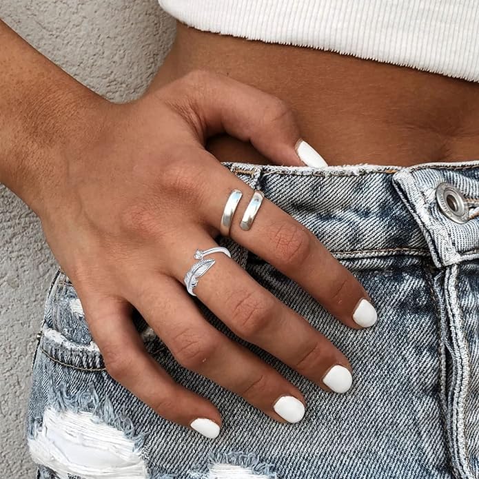 OOOPEL Sterling Silver Adjustable Ring S925 Silver Rings for Women Cubic Zirconia Twist Love Knot Dainty Ring Silver Minimalist Open Finger Rings Silver Thumb Sterling Silver Ring