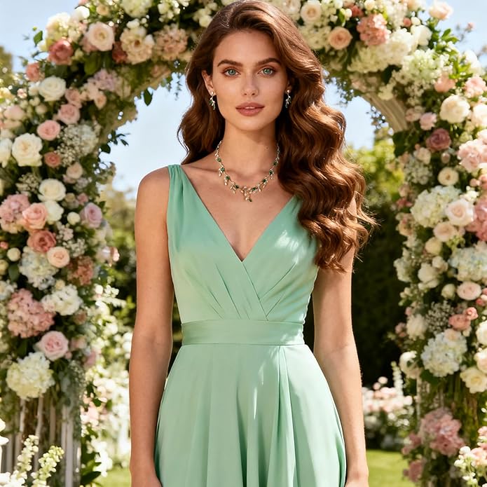 EVER FAITH Wedding Jewelry for Bride Women Bridesmaid, Sparkly Cubic Zirconia Pear-Shaped Birthstone Leaf Necklace Earrings Set for Prom