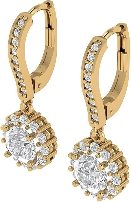 14K White Gold Moissanite Earrings Men & Women, Solid Gold Simulated Diamond and Lab Diamonds Studs for Men & Women, 1ct - 2ct Round, Princess, Heart, Halo Cut, Dangle, Lever or Screw Back Earrings, VVS1, D Color, Pink or Blue - Luxury Gift Box