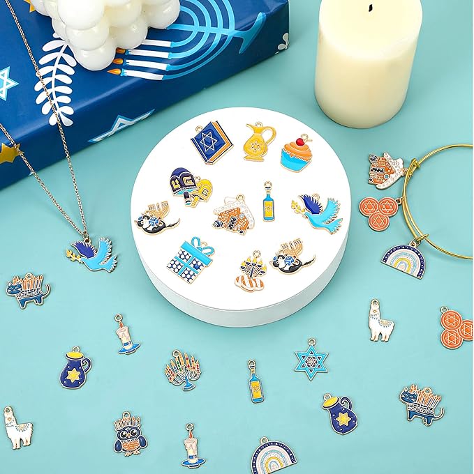 MARFOREVER 40 Pcs/20 Pairs Hanukkah Charms for Jewelry Making, Chanukah Blue White Enamel Charm Star of David Bangle Pendants for Bracelet Necklace Earrings Making Hanukkah Gift Decoration Accessories