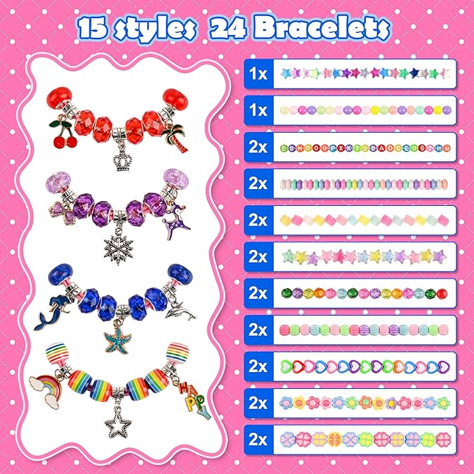 24 Pack Return Gifts Charm Bracelet Jewelry Making Kit Birthday Valentine's Day Gifts for Friends
