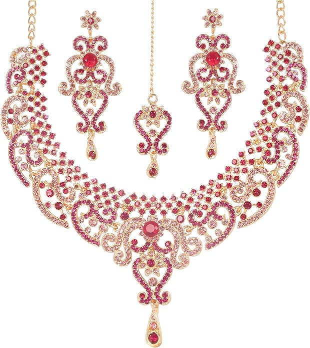 Touchstone Indian jewelry set for women bollywood gold jewellery wedding outfits necklace sets earrings bridal maang tikka fancy costume girls big desi accessories rhinestone in gold or silver tone