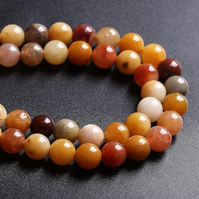 8MM 46PCS Natural Stone Golden Thread Jade Crystal Loose Beads for Jewelry Making DIY Bracelet Necklace 1 Strand 15’’