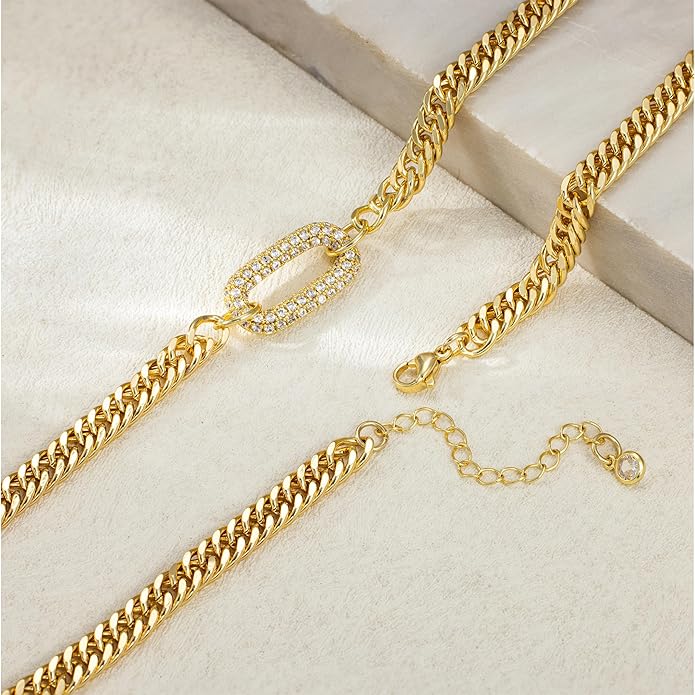 Gold Necklace for Women - Chunky 14K Gold Plated Chain Necklace Cuban Link Paperclip Chain Herringbone Statement Choker Necklace for Women Simple Trendy Jewelry Gifts