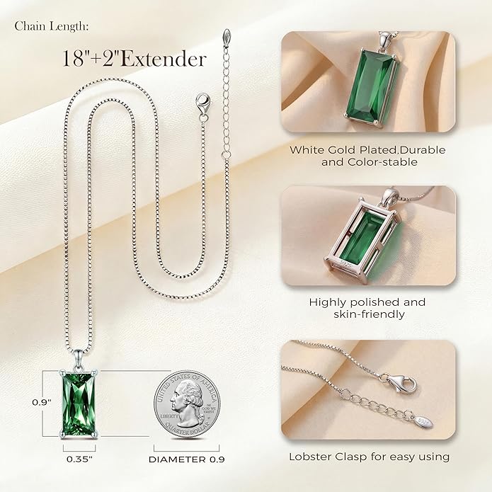 Minimalist Square 8mm×16mm Birthstone Sterling Silver Necklace - Hypoallergenic, Lightweight, Gift for Her