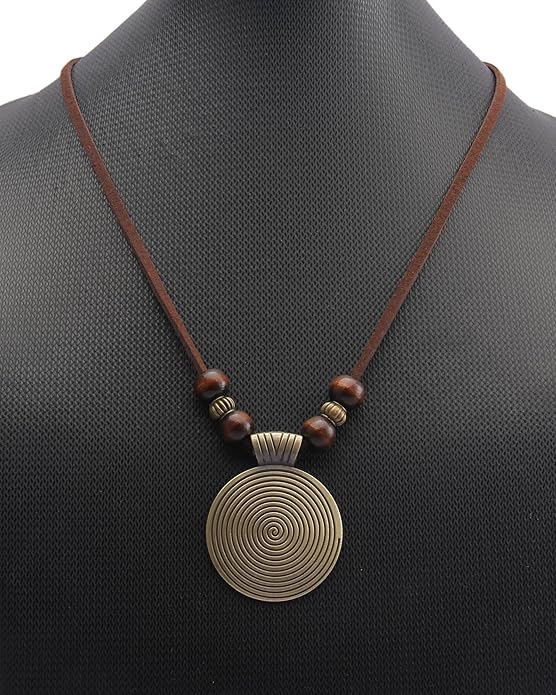 GelConnie Boho Necklaces for Women Vintage Silver Circles Long Pendant Necklace Cowgirl Sweater Necklace Adjustable Leather Choker Necklace for Women