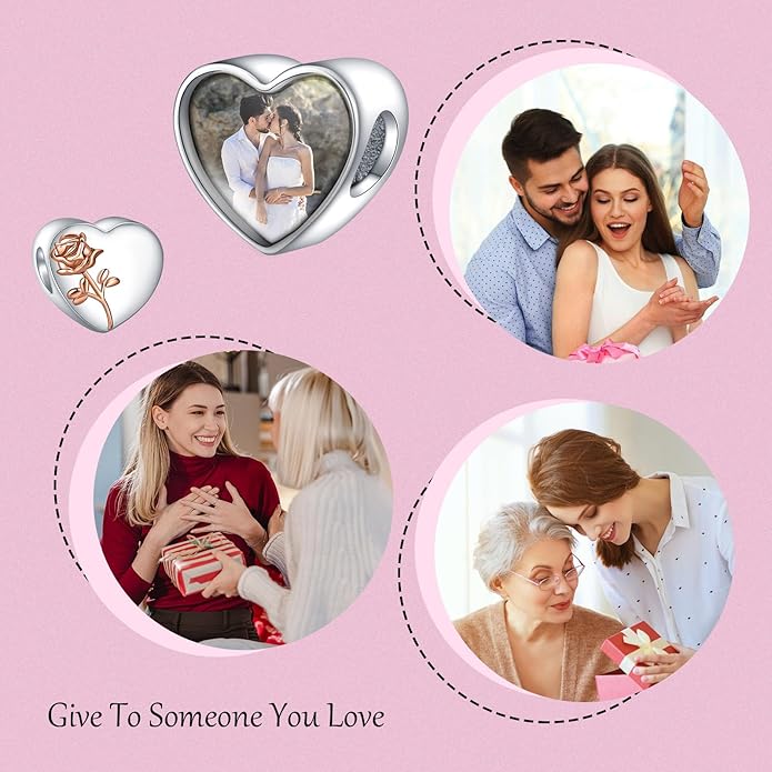 Annmors Personalized Photo Charms For Bracelets/Necklace 925 Sterling Silver Love Heart Shaped Engraved Customize Picture Gift for Birthday Mother's Day,Bead Charms Jewelry for Women