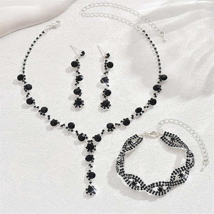PINK TOWN Vintage Rhinestone Bridal Jewelry Sets,Crystal Wedding Prom Earrings Necklace Bracelet Set Fashion Zircon Bride Jewelry Dress Accessories for Women