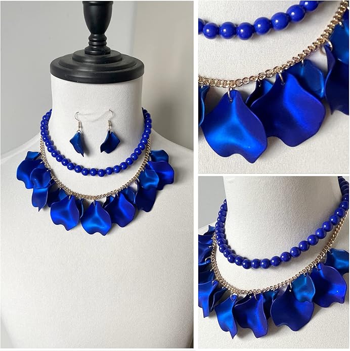 Flower Petal Necklace Earrings Set Layered Statement Beaded Jewelry Set for Women Summer Necklace Earrings