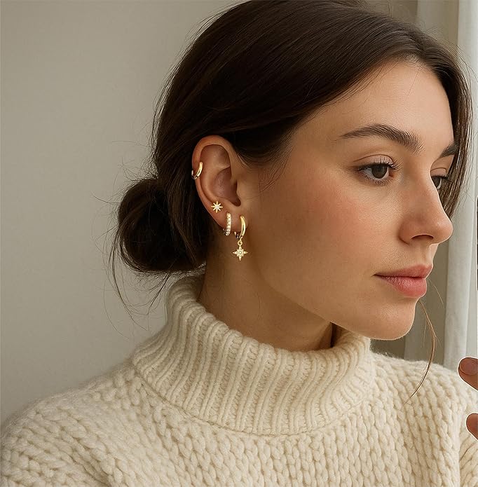 Small Gold Huggie Hoop Earrings Set for Women Men Hypoallergenic 14K Plated Stack Cartilage Earrings, Multiple Piercing Lightweight Mini Thin Cute Dainty Trendy Jewelry Set Christmas Gifts for Women