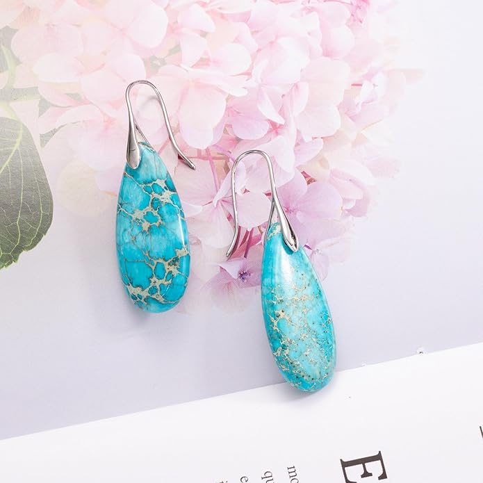 SELOVO Stone Fishhook Dangle Drop Earrings Statement Earrings for Women Stone