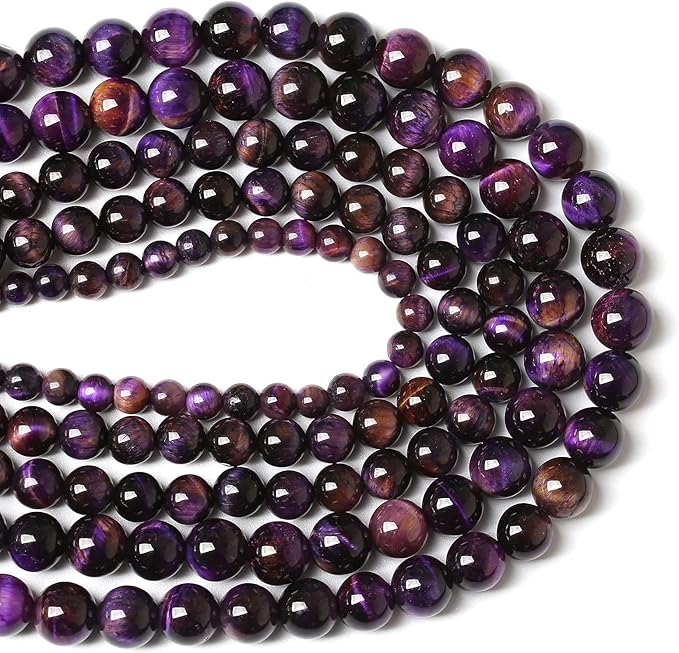 Natural Purple Tiger Eye Beads Round Loose Stone Beads Energy Gemstone Healing Power for Jewelry Making 1 Strand 10mm 38pcs