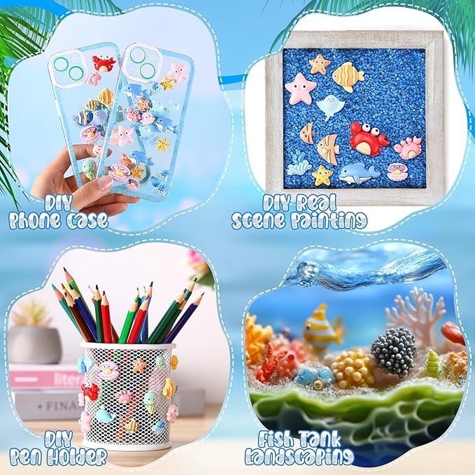 Giegxin 40 Pcs Summer Resin Charms Sea Animals Crab Dolphin Shell Starfish Flatback Cabochon Accessories Cute Embellishments Bulk for Jewelry Cellphone Case Scrapbooking Headband DIY Craft Making