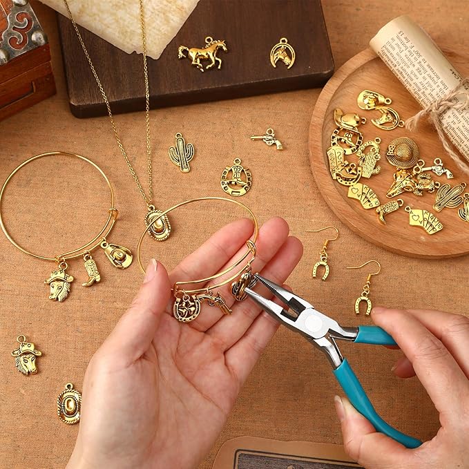MARFOREVER 40 Pcs/20 Pairs Western Cowboy Cowgirl Charms for Jewelry Making, Antique Gold Dangle Charm Boot Hat Horse Cactus Pendants for Bracelet Necklace Earrings Making Accessories