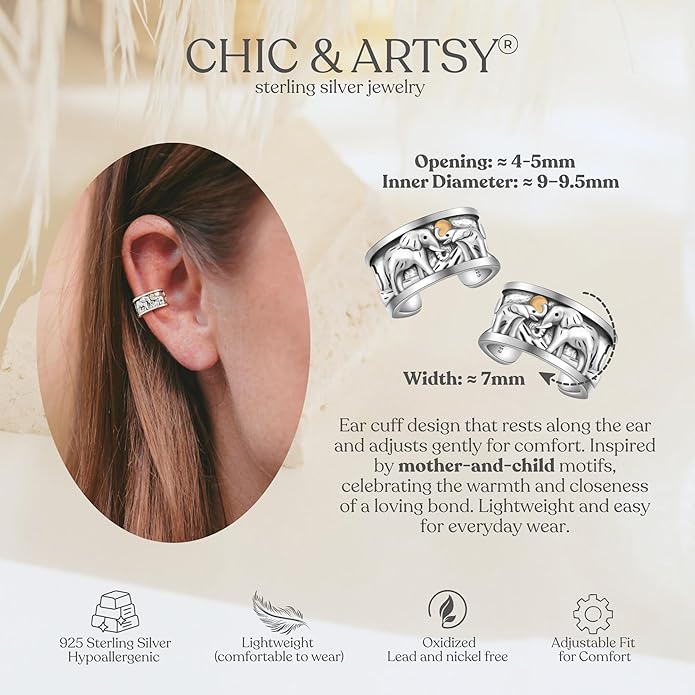 CHIC & ARTSY 925 Sterling Silver Ear Cuffs for Women, Non Piercing Clip On Cartilage Cuffs, Adjustable Fake Conch & Helix Earrings, Gold Plated & Oxidized Various Styles