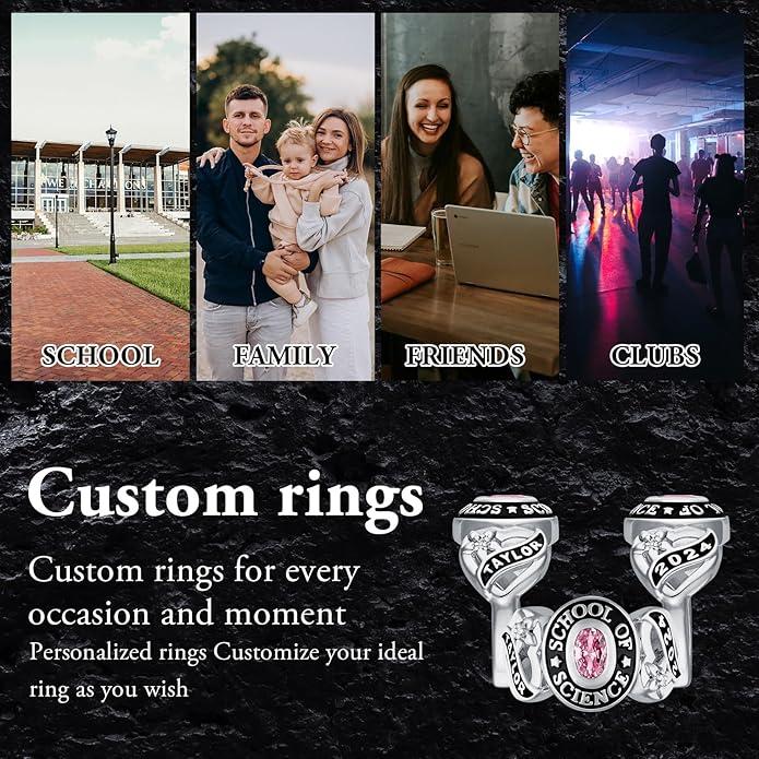 Custom Class Rings Personalized Birthstone Rings High School College Ring 925 Sterling Silver Engraved 2025 Graduation Jewelry Gifts for Women Size 4-15