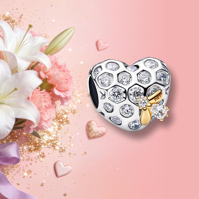 Gold Heart Family Charms Bead for Bracelets and Necklaces Jewelry Charm for Women Valentine Mother's Day
