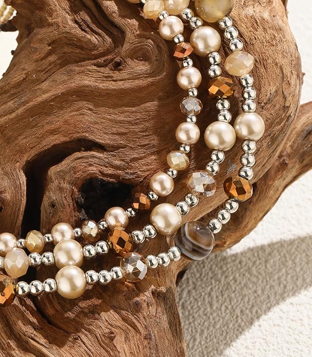 Noessla Beaded Statement Necklaces for Women Layered Chunky Bead Necklace Fashion Costume Jewelry Gifts for Mom