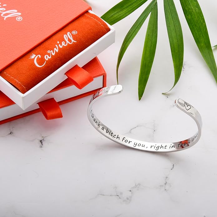 Carviell Engraved Cuff Bracelets for Women – Inspirational, Friendship, Love, Mom, Daughter, Sister, Christian, Graduation, Memorial & Wedding Gifts – 80+ Phrases – Stainless Steel, Gift-Ready