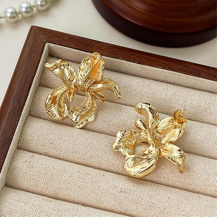 Gold Flower Statement Earrings for Women, Large Chunky Bohomian Summer Beach Floral Earring, Irregular Bold Exaggerated Earrings