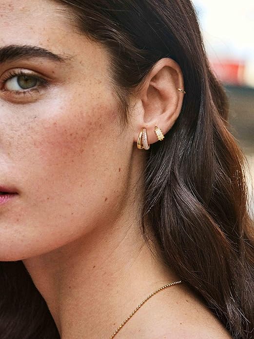 4Pairs Statement Gold Hoop Earrings for Women Trendy,Surgical Steel Gold Plated Hoop Hypoallergenic Earrings Set,Titanium Hoops Earring Stacks,CZ Cartilage Huggie Hoops Earring Gifts for Girlfriend