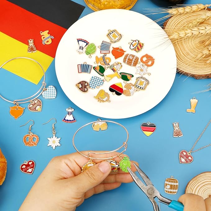 MARFOREVER 40Pcs/20 Pairs Oktoberfest Charms for Jewelry Making, Beer Theme Festival Charm German Beer Mug Pretzel Dangle Charms for Bracelet Necklace Earrings Making Accessories