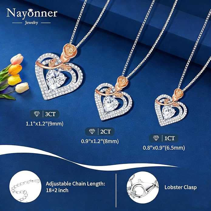 Gorgeous Moissanite Necklaces for Women - Valentine's Day Gifts for Wife Girlfriend, 925 Sterling Silver 1-3CT Moissanite Pendant Jewelry, Wedding Anniversary Birthday Christmas for Mom